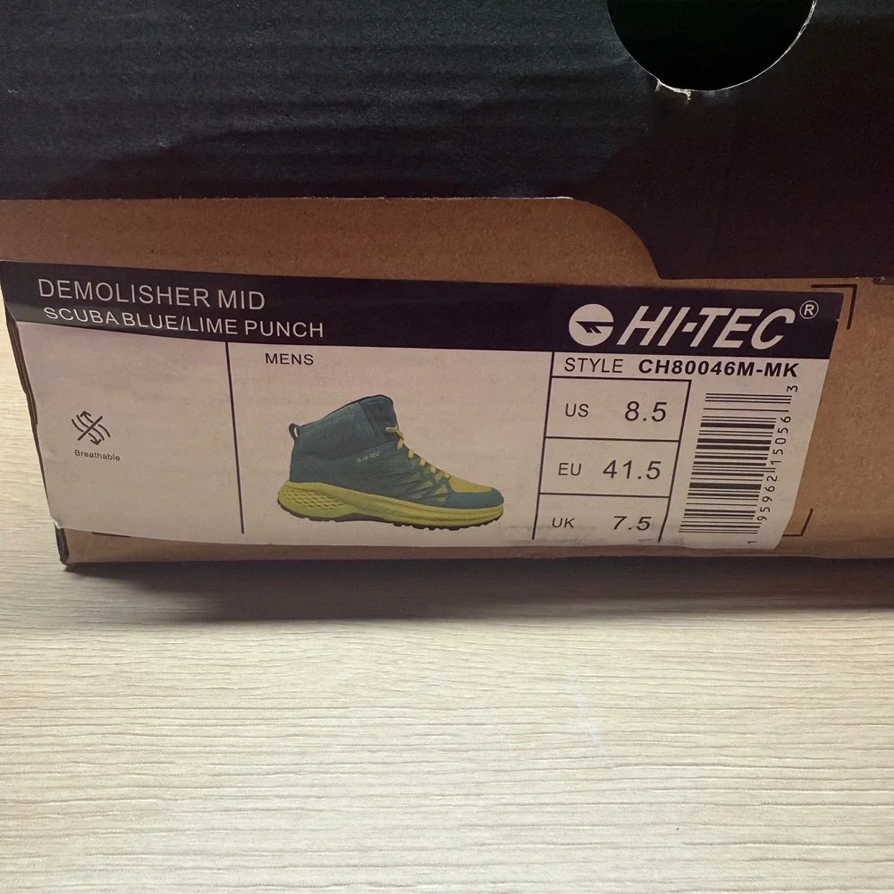 Hi-Tec Demolisher Mid Mens Hiking Boots Size 8.5 Scuba Blue Lime Neon Trail